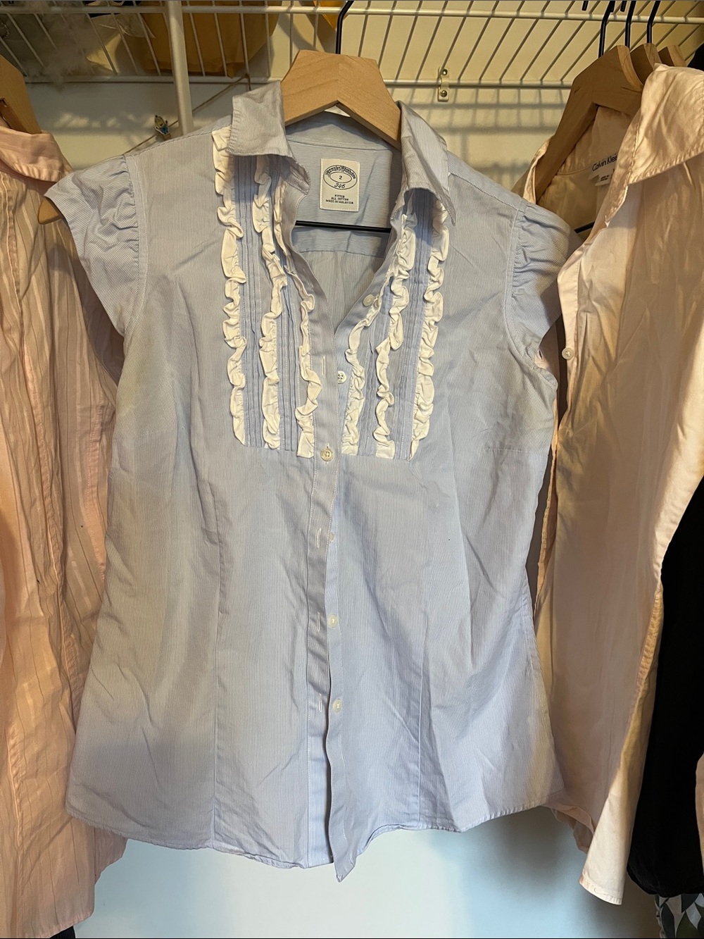 Brooks Brothers Light Blue Sleeveless Ruffle Button-Down Shirt